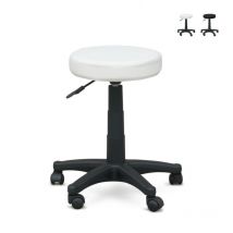 Rollhocker – Arbeitshocker mit Rollen – Kunstleder – Höhenverstellbar 43-54 cm – Durchmesser 34 cm – Schwarz/Weiß