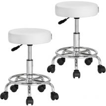 Rollhocker Höhenverstellbar 10cm Polsterung 51-65cm Sitzhöhe 360° Drehbar Ø35cm Fußstütze Rund Büro Hocker Drehhocker Arbeitshocker 2er Set weiß