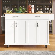 Rolling Kitchen Island Storage Trolley with Large Cabinet, 2 Drawers, Adjustable Shelf, Spice&Towel Rack, Sideboard Cupboard Cabinet Cart, Dining