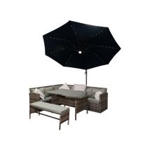 Yakoe - Roma 3M Garden Patio Parasol Outdoor Umbrella with led Lights and Cross Base Grey