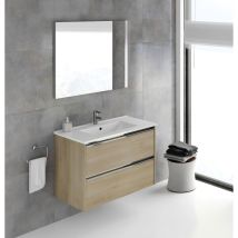 Amizuva - Roma 80cm Ensemble Meuble Et Vasque Avec Deux Tiroirs, Chêne Nordic. (avec Mirroir)