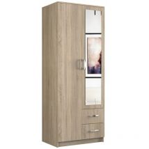 Hucoco - roma - Armario de dormitorio compacto - Armario multifuncional - 2 puertas - Espejo - 2 cajones - Mueble de almacenaje - Vestidor