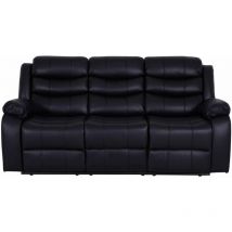Luxury Life - Roma Leather Recliner 3 Seater Sofa with Cupholders in Black