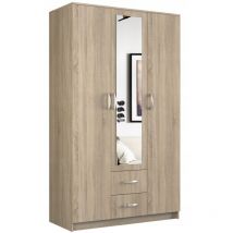 ROMA Armario grande de oficina/ dormitorio Armario multifuncional 2 puertas Espejo 2 cajones Unidad de almacenamiento Estantería