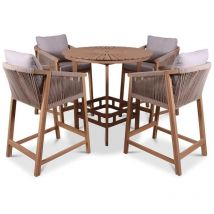 Royalcraft - Roma Table with 4 Seater Armchairs Bar Set - Acacia Hardwood - Light Teak