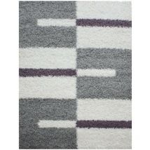 Tapis Salon Chambre Shaggy Motifs Géométrique - roma (Gris et Violet - 140x200cm)