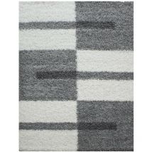 Tapis Salon Chambre Shaggy Motifs Géométrique - ROMA (Gris - 200x290cm)