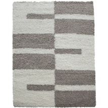 Tapis Salon Chambre Shaggy Motifs Géométrique - roma (Café et Ivoire - 280x370cm)