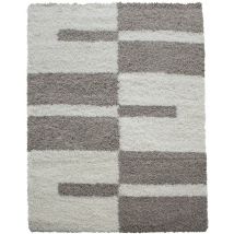 Gala - Tapis Salon Chambre Shaggy Motifs Géométrique - Roma (café Et Ivoire - 160x230cm)