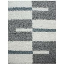 Tapis Salon Chambre Shaggy Motifs Géométrique - roma (Gris et Turquoise - 240x340cm)