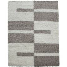Tapis Salon Chambre Shaggy Motifs Géométrique - roma (Café et Ivoire - 120x170cm)