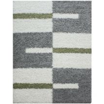 Tapis Salon Chambre Shaggy Motifs Géométrique - roma (Gris et Vert - 240x340cm)