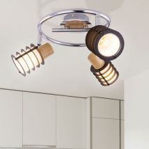 Globo Lighting - Deckenleuchte Metall Holz Esszimmer Designlampe Spotrondell Chrom schwarz braun Deckenlampe Wohnzimmer, aus Glas, bewegliche Spots,