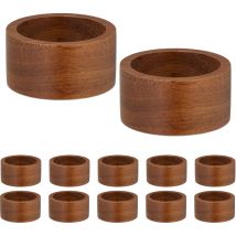 Porte-serviettes de table, lot de 12, bois, 2,5 x 5 cm, rond pour serviette en papier ou tissu, marron - Relaxdays
