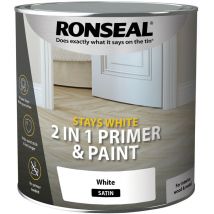 Ronseal - Stays White 2 in 1 Primer and Paint - White - Satin - 2.5 Litre - Pure Brilliant White