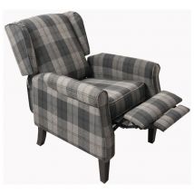 Russell Wing Back Fabric Recliner Armchair Sofa Chair in Grey Check - Roomee