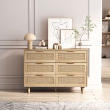 Roomfitters - Armoire de Rangement en Rattan 110 cm avec 6 Tiroirs, Commode Moderne pour Chambre, Salon et Couloir, Commode en Rattan, Espace de