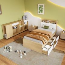 Roomfitters - Ensemble Chambre Complète, Combinaison pour Adolescent, Lit Simple, Lit Jeune, Lit Panneau avec 4 Tiroirs, 2 Armoires sur Roulettes,