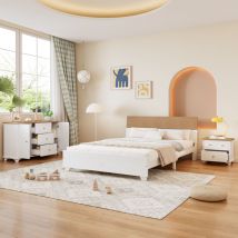Roomfitters - Ensemble de Chambre Complète, 3 pièces : Lit Double Moderne avec Pied Central, Table de Nuit avec 2 Tiroirs, Commode avec 3 Tiroirs et
