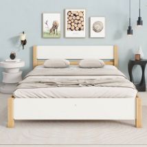 Roomfitters - Lit Double, Cadre en Bois de Pin avec Pied Central, Lit pour Adulte et Adolescent, Tête et Pied en mdf, Blanc et Naturel