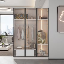 Roomfitters - Meuble tv de 1,5 m avec portes coulissantes, base renforcée et beaucoup d'espace de rangement - étagères réglables et éclairage led 16