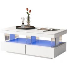Table basse carrée blanche - style technologique moderne avec éclairage led 16 couleurs, 70x70x36 cm, capacité maximale 3 kg - Roomfitters