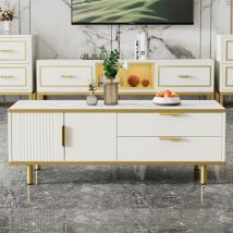 Roomfitters - Table basse moderne haute brillance, luxueuse, avec tiroir, table basse, table de salon, plateau de table avec motif marbré, décor en