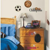 Thedecofactory - sport ballons - Stickers repositionnables sur le thème des sports à ballons
