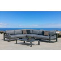 Salon de jardin ZAFIRO modulable – Aluminium anthracite – 4 à 7 personnes – Coussins déperlant – Hevea
