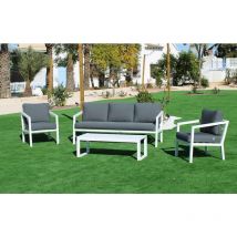 Salon de jardin Sofa ACAPULCO-8 - Finition blanc, tissus gris foncé - Hevea