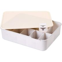 LINJOU – Kunststoff-Aufbewahrungsbox – stapelbar – 31x24,5x7,5 cm – beige – für Unterwäsche, Socken, Schreibtisch, Schrank