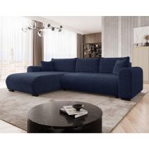 Bestmobilier - Rosalie - canapé d'angle réversible 4 places convertible avec coffre en velours texturé - bleu
