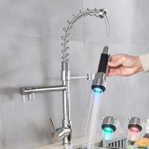Kitchen Faucet Shower Mixer Sink Sprayer Double Function Kitchen Faucet–Swivel 360° Faucet Nozzle Sprayer With led Lighting 3 Colors,Chrome
