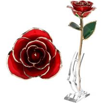 Rose véritable pour la Saint-Valentin, rose trempée dans l'or, rose trempée dans l'or 24 carats à longue tige dans une boîte cadeau avec un