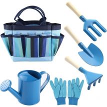 Csparkv - Bleu)Set Attrezzi da Giardinaggio per Bambini, Set Attrezzi da Giardino 6 Pezzi per Bambini Con Annaffiatoio, Guanti da Giardinaggio, Pala,