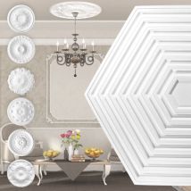 Marbet Design - Rosette en polystyrène - décor intérieur, plafond & mur stucco eps - blanc: R-32 - 64x56cm