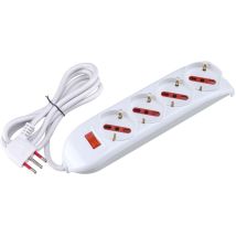 Rosi - Multipresa Con Spina 10a Piegata A 90°, 4 Prese Bipasso/schuko 10a/16a, Cavo 1,5 Metri, Con Interruttore, Bianco, Serie Emilia Rs94060t
