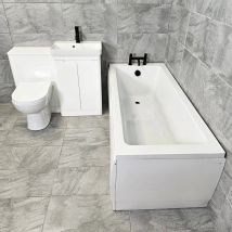 Hydros - Ross 1050mm White Vanity Square Ended Bath Suite with Black Taps, No End Panel