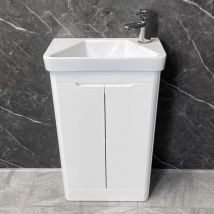 Bathroom Cloakroom Vanity Unit Modern Gloss White Ross 500mm with Ceramic Basin, With Tap