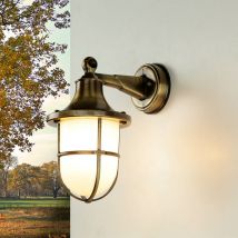 Licht-erlebnisse - Rostfreie Außenwandleuchte Antik Messing Riffelglas
