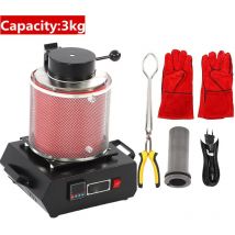 Rosvola - 1500-2000 w Four de Fusion Automatique Numérique 3 kg , Creuset Graphite pour Raffinage de Métaux Précieux par Coulée Or Argent avec