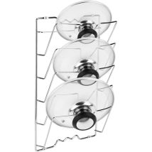 Support de rangement chromé pour couvercles de casseroles et casseroles - 5 couvercles , 40.7 x 25.7 x 7.5cm - Rosvola
