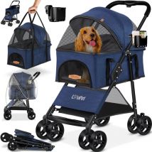 Passeggino per cani 2in1 Dog Buggy Borsa da trasporto per cani Box pieghevole fino a 20 kg Pets Buggy con finestre a rete e copertura antipioggia