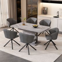 Rotatif, matériau pu, lot de 6, moderne et simple, chaise de salle à manger, gris