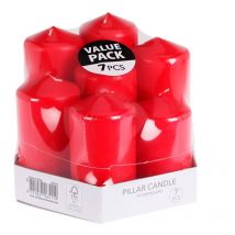 Rote Kerzen Set – 7 Stück in verschiedenen Größen – Ø55 x 90-148 mm – Hochwertiges Wachs – Ideal für Dekoration und besondere Anlässe