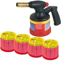 Rothenberger Industrial - RoFlame Premium Lötlampe mit Piezo-Zündung 1.800 °c inkl. 4x C200 Kartusche 330 ml mit ill System - 1500004104