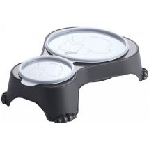 MyPet Sally Double bol d'alimentation avec couvercle, Plastique (pp) sans bpa, anthracite, 1l + 0.28l (32.0 x 23.7 x 7.0 cm) (7610859167668) - Rotho