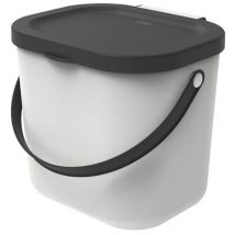Rotho Rotho Albula Poubelle bio 6l avec couvercle et poignée pour la cuisine, Plastique (pp) sans bpa, blanc/anthracite, 6l (23.5 x 20.0 x 20.8 cm)