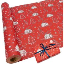 Rotolo di carta da regalo natalizia: carta kraft rossa con motivo festivo, carta natalizia riciclabile 10