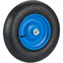 Relaxdays Roue de brouette 4.00-8, pneumatique, rechange diable, avec axe, charge max. 120 kg, noir - bleu